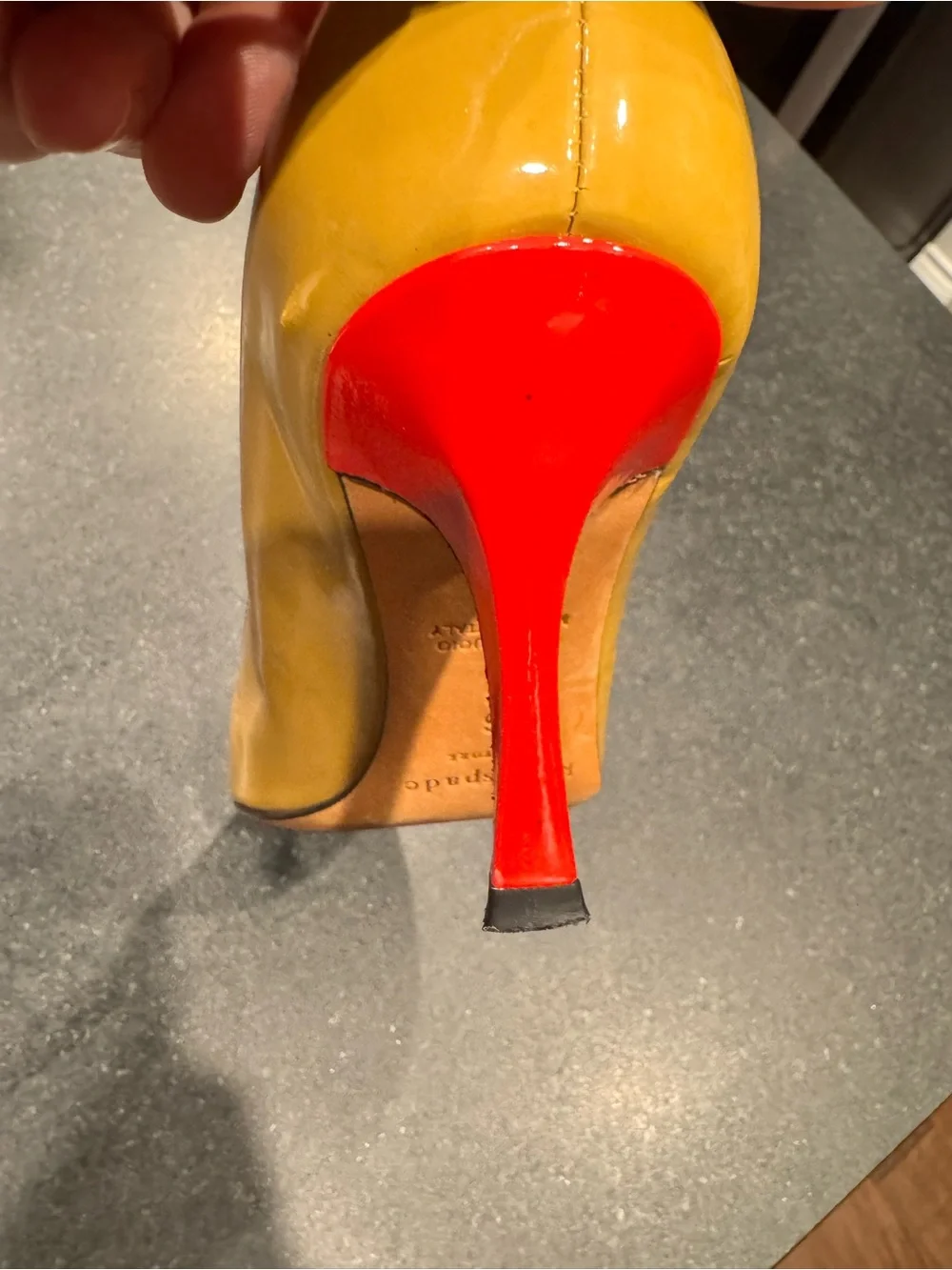 kate spade Tan Patent Pointed-Toe Pumps with Bow Detail and Red heel